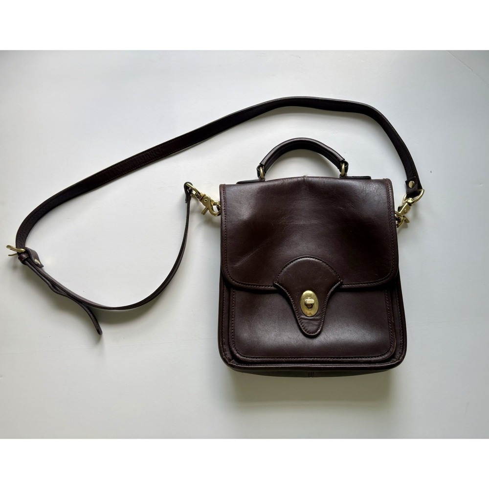 Vintage 1990s Kirkland Signature Brown Leather Station Bag Crossbody Coach Style